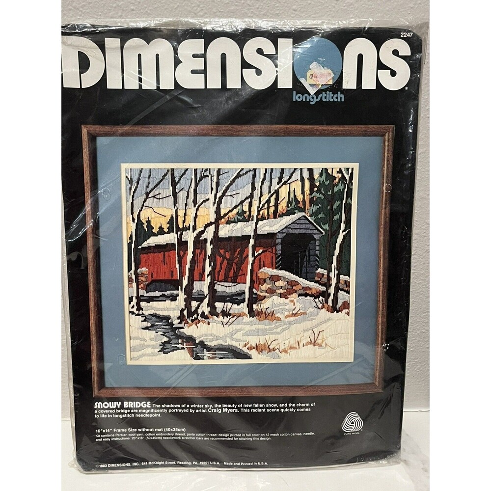 Vintage 1983 Dimensions Longstitch Needlecraft Kit Snowy Bridge Kit 2247